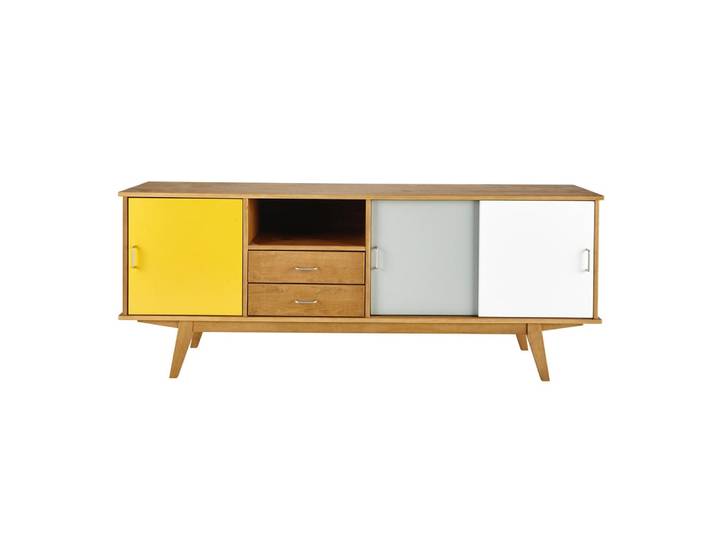 Vintage-Sideboard in länglicher Form mit 3 Türen und 2 Schubladen aus Kiefernholz, 180 cm