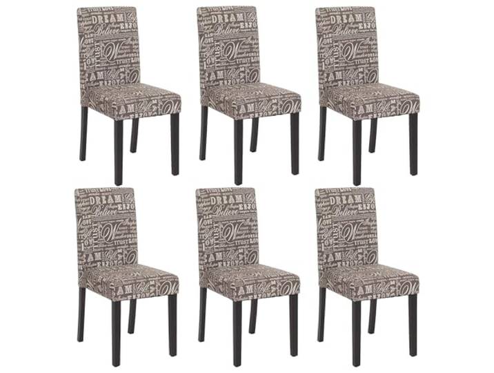 CHEFGASTRO 6er-Set Esszimmerstuhl Stuhl Küchenstuhl klassisch und zeitlos HxBxT 90x43x48cm Sitzhöhe 45cm Textil mit Schriftzug dunkle Beine Grau