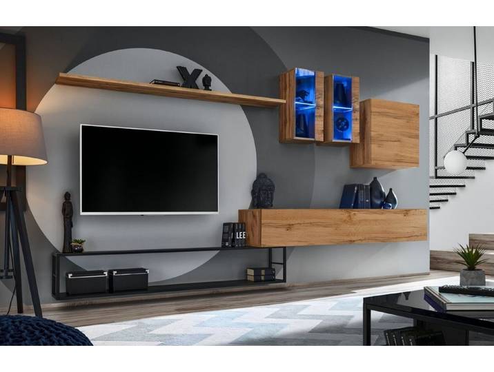 Xlmoebel Wohnwand Braune Designer-TV-Möbel aus Holz mit luxuriösem Ständer, (6-St., Wohnwand-Set 7tlg), Hergestellt in Europa