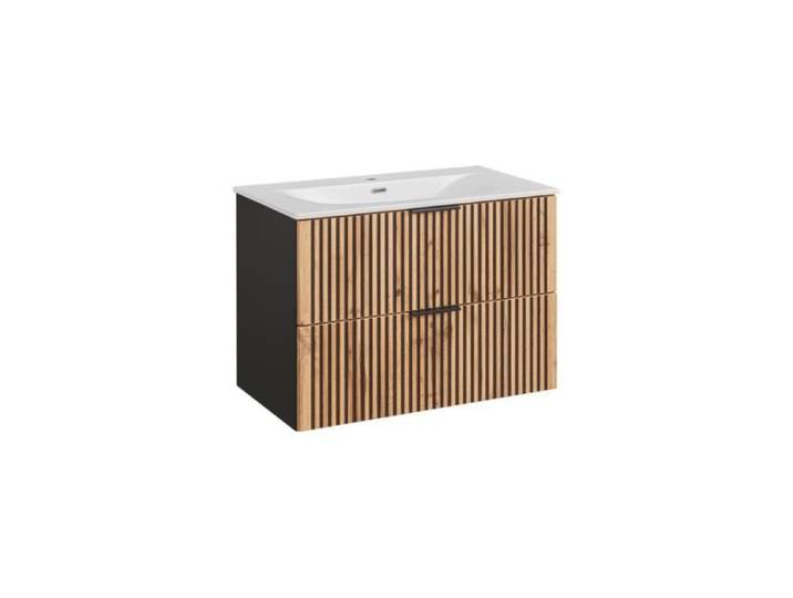Meuble vasque à encastrer avec siphon - 80 cm - Sylve Black Wotan