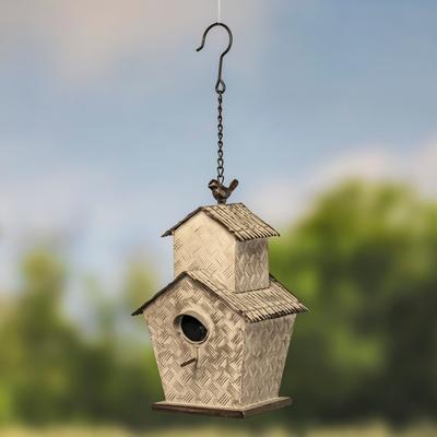 Zaer Ltd "Hanging Galvanized Birdhouse ""Farmhouse"" - 8""X8""X11.75""H/ 21.75""TH"