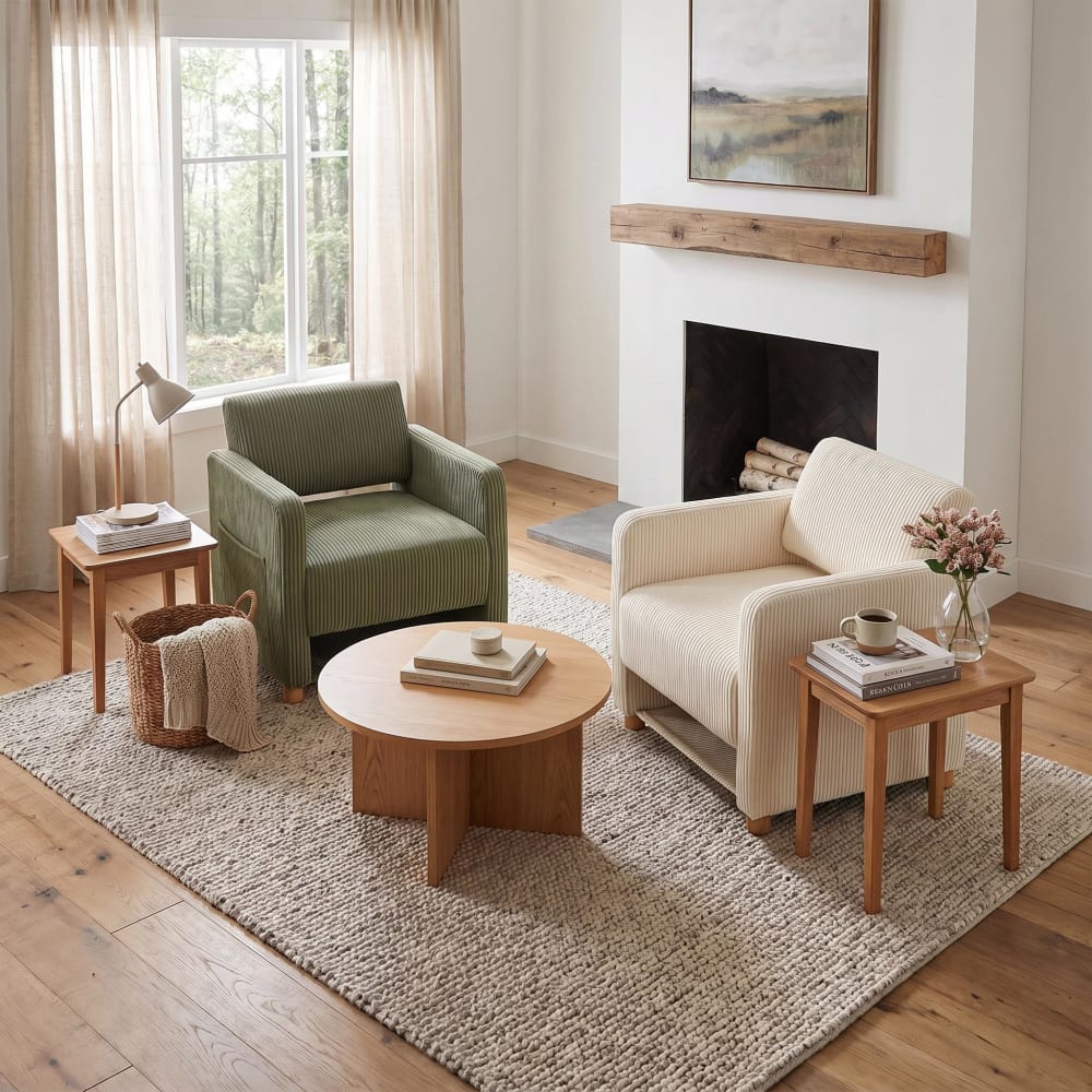 Meubles Cosy Lot de 2 fauteuils côtelés vert et beige Multicolore 66x76x73cm