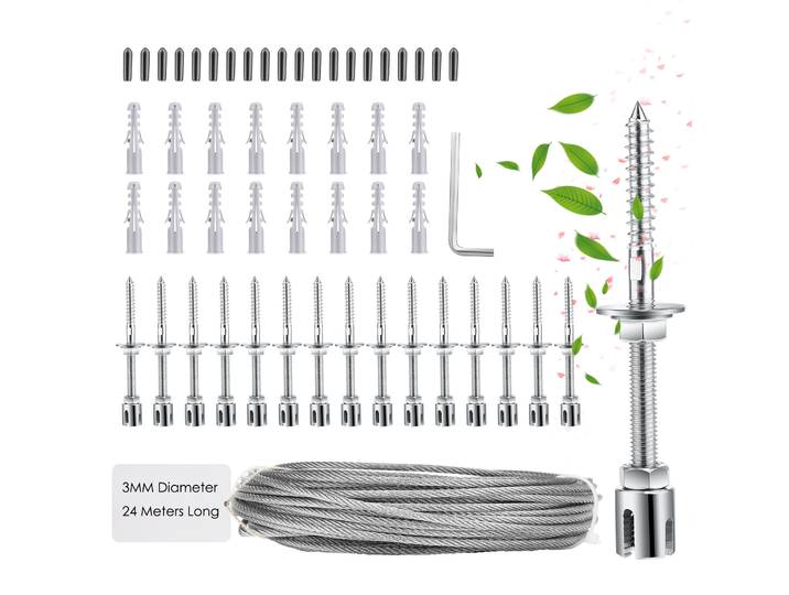 Échafaudage d'escalade pour plantes, grille de grade, plantes grimpantes, corde en acier inoxydable de 16 m, ensemble de fixation de grille de grade, fil, maison de jardin