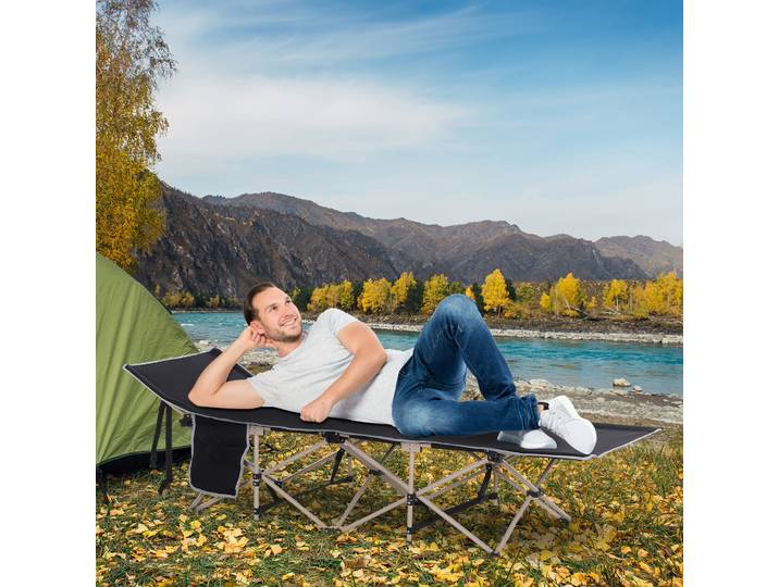 Outsunny Lit de camp, Lit de camping, pliable, résistant aux intempéries, incl. sac de transport, 190 x 68 x 52 cm, Noir