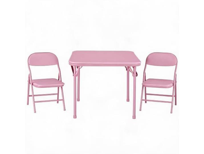 IDEALHOUSE Faltbares 3-teiliges Kinder Tisch- und Stuhlset aus Metall mit weicher Polsterung – Ideal für Kinderzimmer, Spielzimmer und Kita – Komfortabler gepolsterter Tisch & 2 Stühle – Für Mädchen &