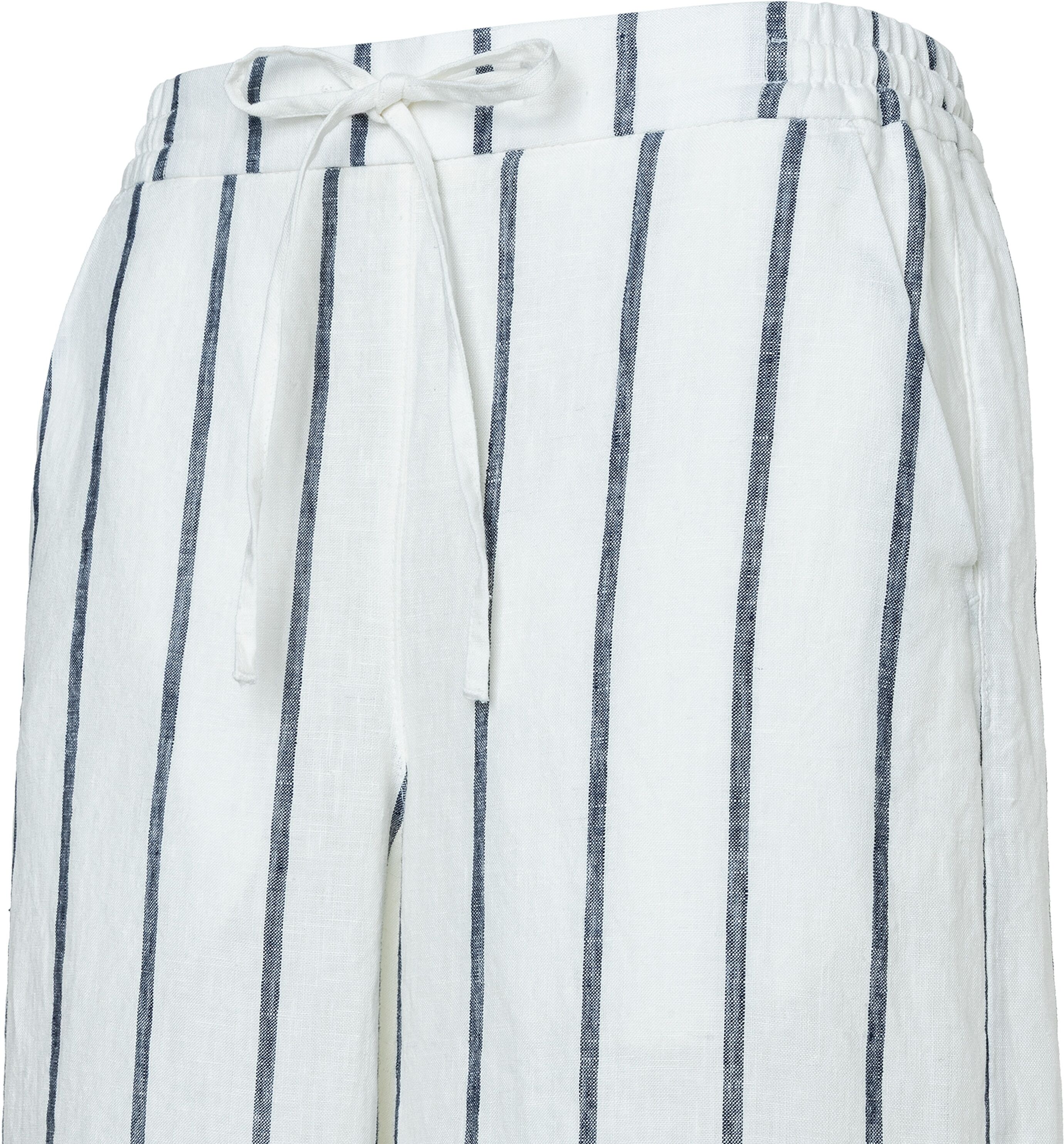 Leinenhose MAC "CALLIE cropped", Damen, Gr. 36, N-Gr, weiss (weiß, blau), Web, Obermaterial: 100% Leinen, gestreift, normal lang, Hosen Leinenhose, gestreift mit Kordelzug weiß, blau 36, N-Gr