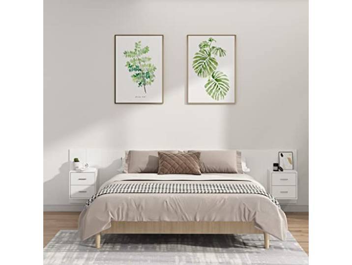 RJPLMFV Kopfteil mit Schränken, weiß, aus Holz Wanddesign, geräumige Aufbewahrung, Wandmontage, feuchtigkeitsbeständig