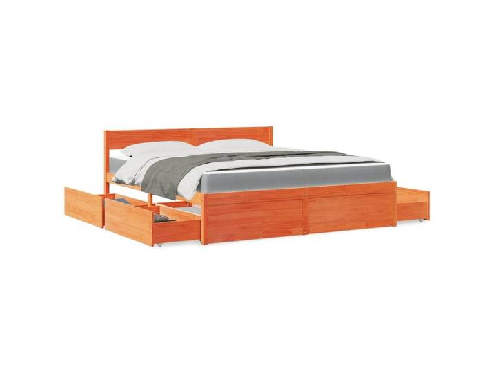 furnicato Bett Bettgestell aus Massivholz Wachsbraun 195,5x125,5x78 cm mit Matratze (1-tlg)