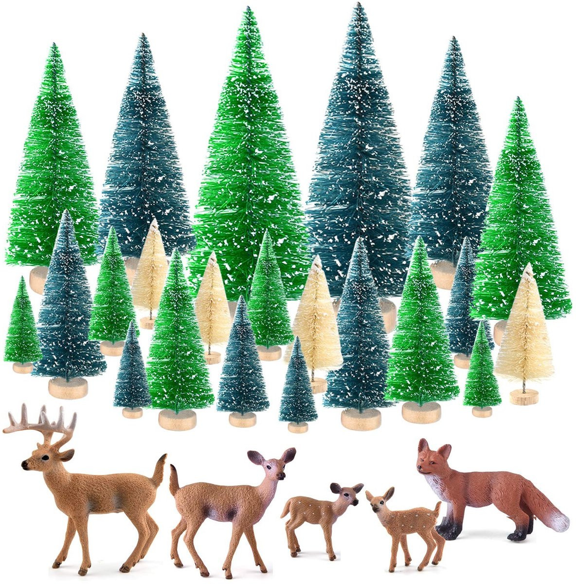 Dailygoods Set van 25 Miniatuur Sisal Bomen voor Kerstdecoratie en Tafeldecoratie