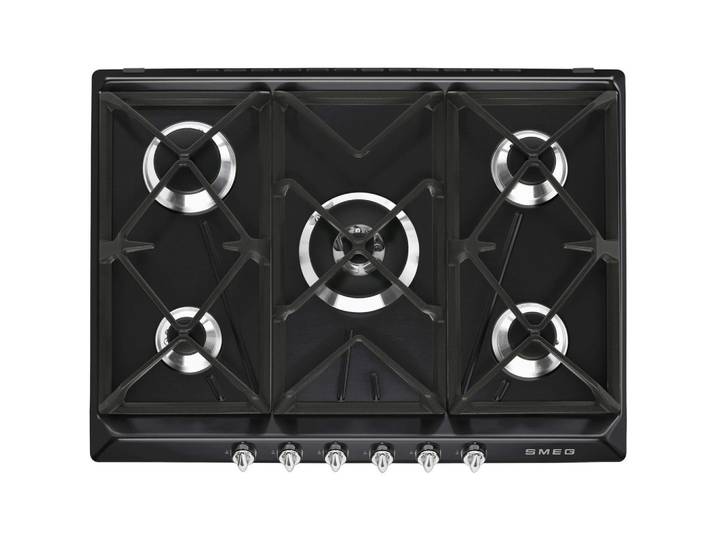 Smeg Gaskochfeld Victoria, Schwarz, Metall, 68.5x50x32 cm, Made in Italy, Küchen, Küchenelektrogeräte, Kochfelder