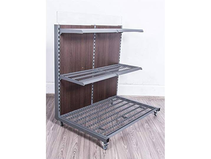 Sommer International GmbH Verkaufsregal Rollregal Warenständer Regal mit Rollen Profiregal mit brauner Holzzwischenwand 138 cm breit Neuware