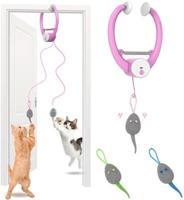 Friendly Fresh Finds Interactive Cat Toy, Electric Door Hanging Cat Toy, USB Rechargeable, Self Play Toy, Retractable Kitten Toys pink