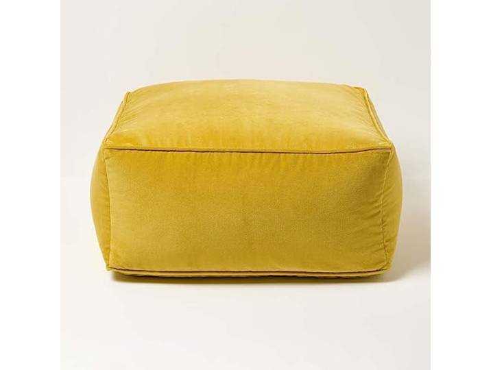 Homescapes Sitzpouf Samt senfgelb 60x60x27 cm, Sitzsack quadratisch, Sitzquader Bodenkissen Baumwollsamt
