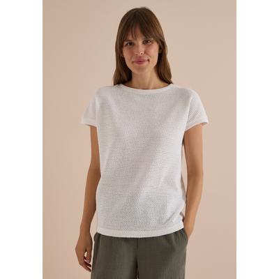 T-Shirt CECIL, Damen, Gr. XXL (46), vanilleweiß, Web, 50% Baumwolle, 50% Polyester, unifarben, comfort fit normal, U-Boot-Ausschnitt, normaler Saum, Shirts T-Shirt, mit U-Boot-Ausschnitt