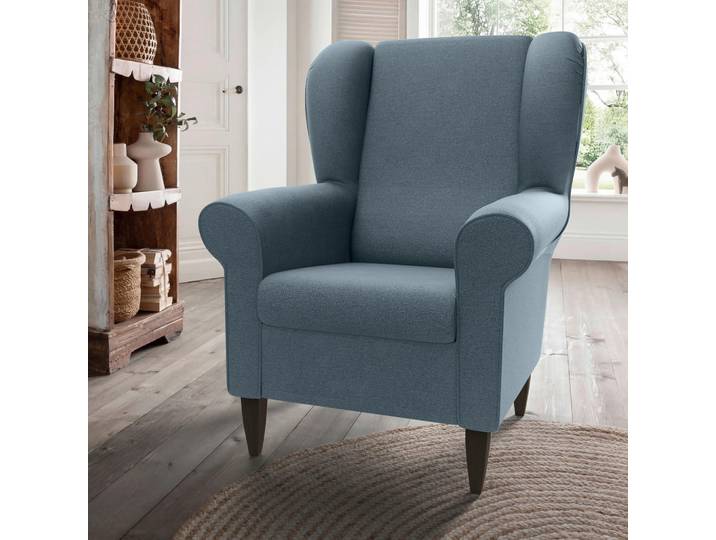 Livetastic Ohrensessel Asino, Blau, Holz, Wenge, Uni, 80x102x86 cm, Stoffauswahl, Wohnzimmer, Sessel, Ohrensessel