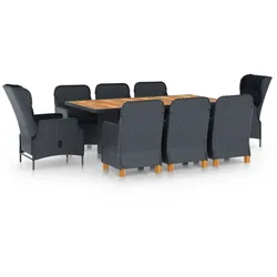 Helloshop26 - 9-teiliges Esszimmer-Set mit Kissen dunkelgraues Kunstharzgewebe 02_0014644