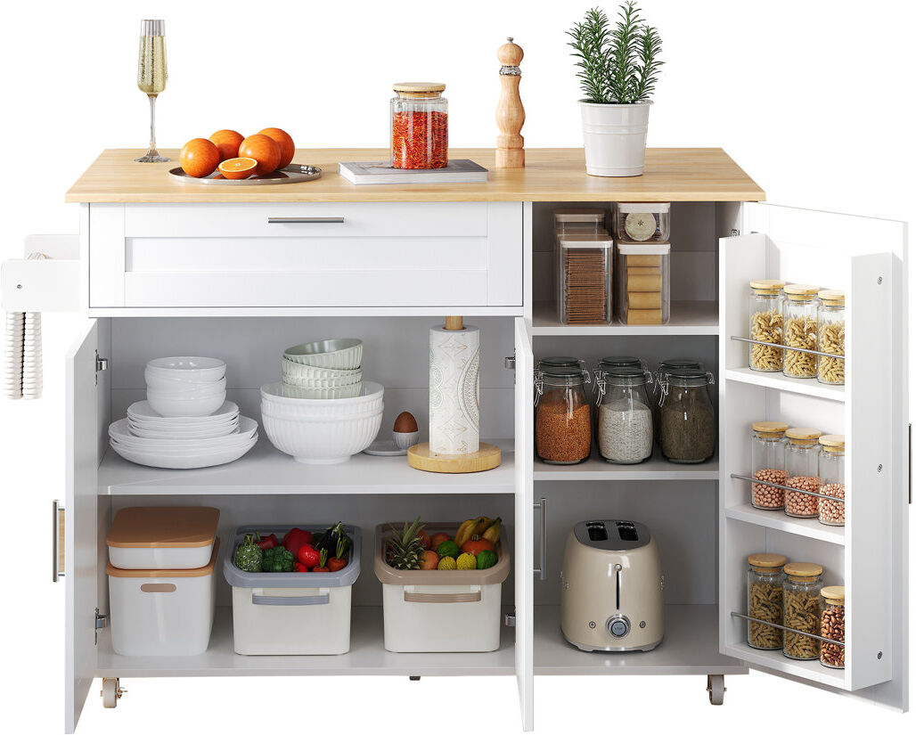 Lark Manor Buell Kitchen Cart White 90cm H X 132cm W X 44cm D