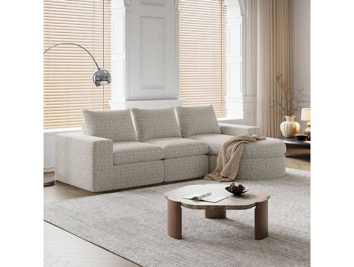 Canapé d'angle - MINIMAL - Modulaire - Chenille beige - 3 places - Angle réversible