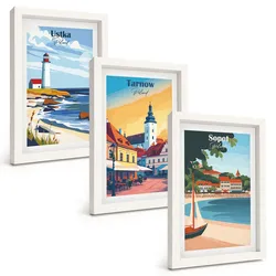 BILDER SET 3er Set - 20x30 cm Weißer Rahmen - Stadtansichten Ustka Tarnów Sopot