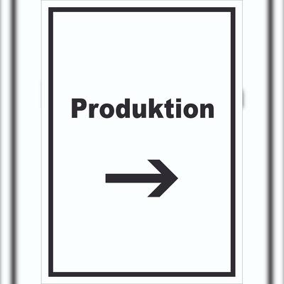 HB-Druck Produktion Schild mit Text und Richtungspfeil rechts Herstellung hochkant A0 (841x1189mm)