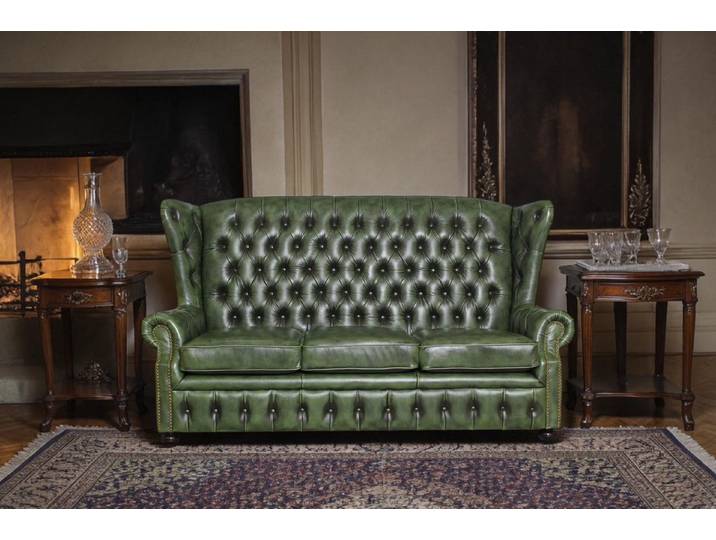 Salottini Chesterfield-Sofa 3er Sofa Chesterfield 3-Sitzer Couch Nora VOLLLEDER grün, Handarbeit