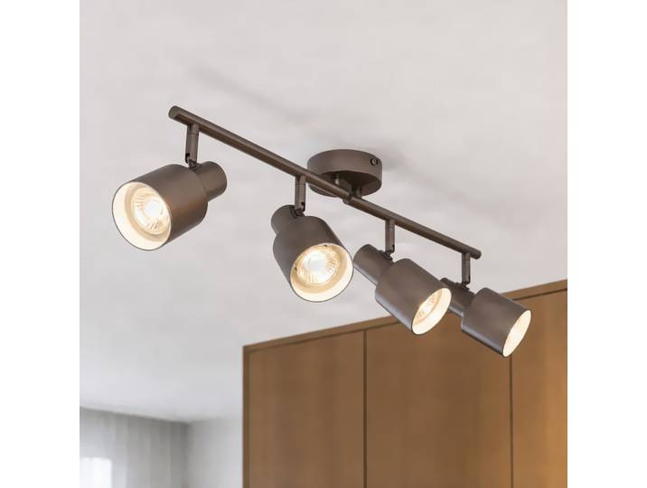 Spot pour plafond Ovelia, à 4 lampes, marron, 82 cm, métal, E27 - Lindby - Salon / séjour - Moderne - Multi-ampoules