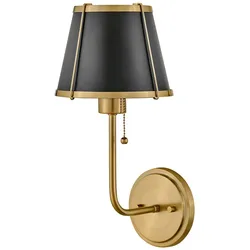 Elstead Lighting Clarke Wandleuchte E27 mit Zugschalter Messing warm/Schwarz