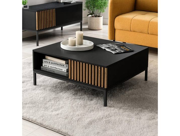 Petits-meubles Couchtisch Melchior Schwarz, 1 Schubladen, 80x35x80 cm, Wohnzimmer, Wohnzimmertische, Couchtische