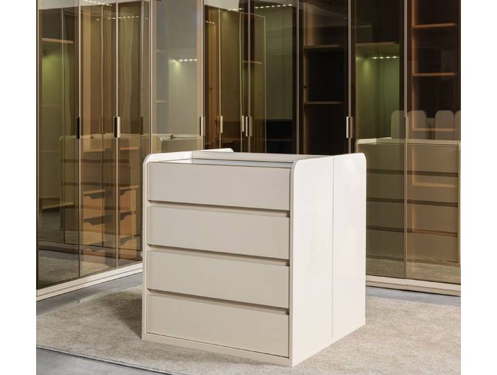Xlmoebel Kommode XLMOEBEL Doppelkommode in Beige mit Edelstahl und Holz, 4 Schubladen (Doppelkommode, 1 St., 2x Kommoden), Made in Europa