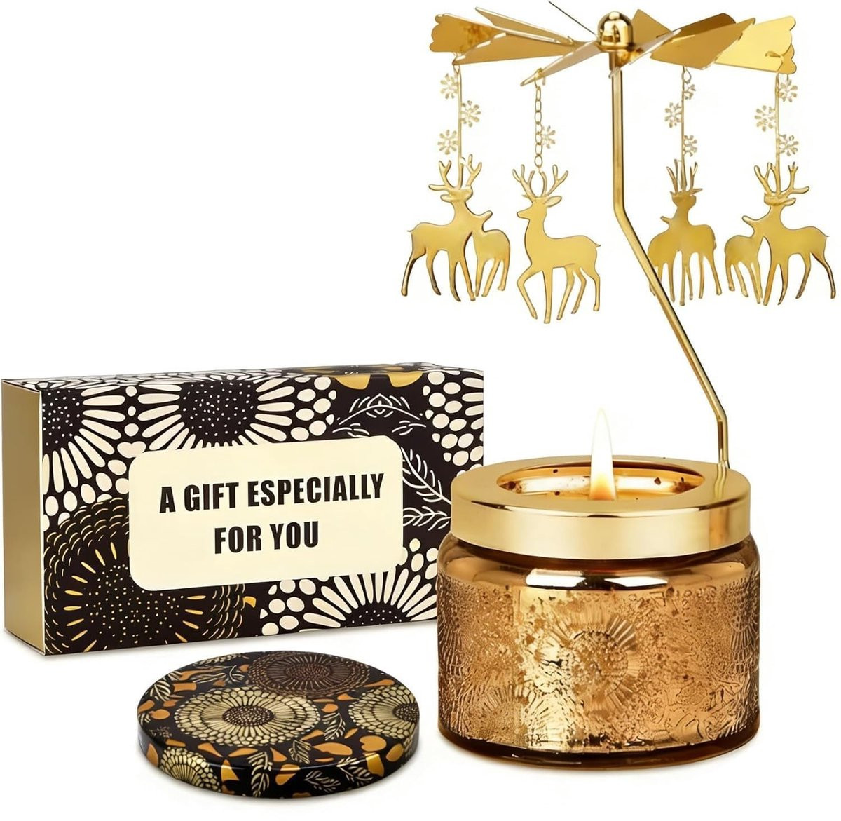 Dailygoods Geurkaars met Roterende Sneeuwvlok - Rozengeur - Natuurlijke Sojawas