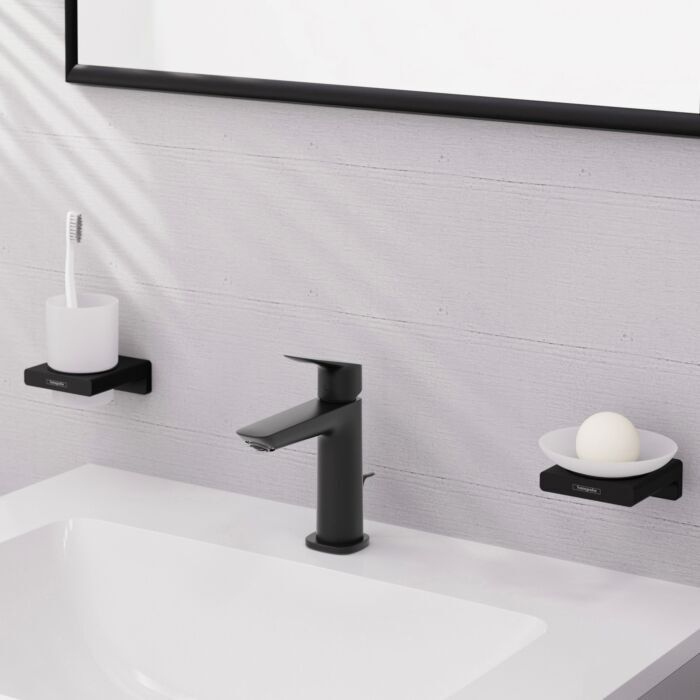 Hansgrohe Logis Einhebel-Waschtisch-Armatur 71251670 Zugstangen- Ablaufgarnitur, UP, Ausladung 121mm, mattschwarz