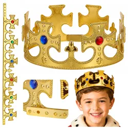 Verstellbare Königskrone für König- und Königinnenkostüme, Gold, 17–20 cm