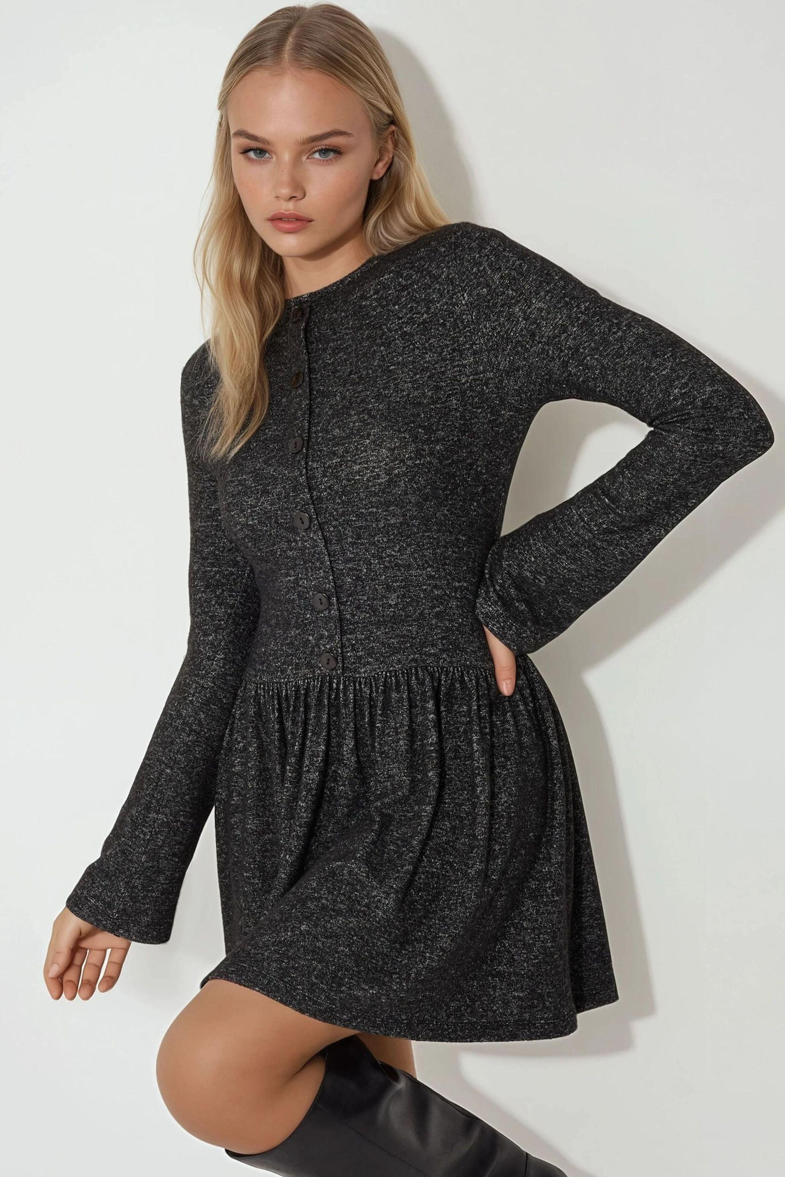 Korte Mouwen Skater Mini Jurk met Knopen Detail