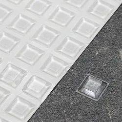 1 Bogen - Elastikpuffer, 12,7 x 12,7 mm, Trapez, selbstklebend (242 Stück), PU-Elastomer, transparent