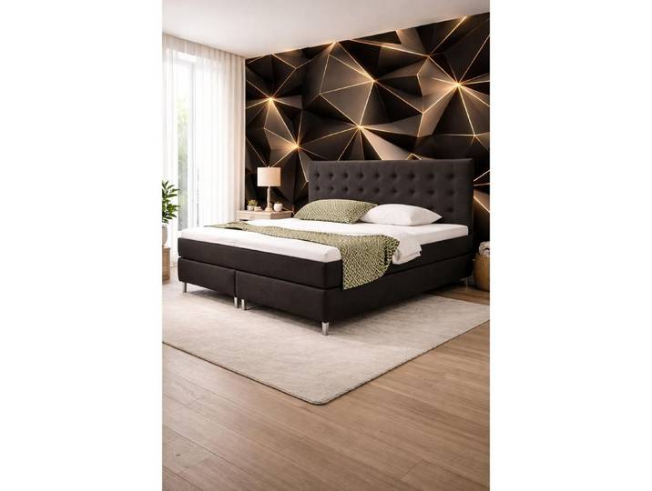 Homeline Boxspringbett Boxspringbett Köln Plus 140x200 cm Webstoff Braun/Anthrazit /Schwarz (Set Angebot), Taschenfederkernmatratze