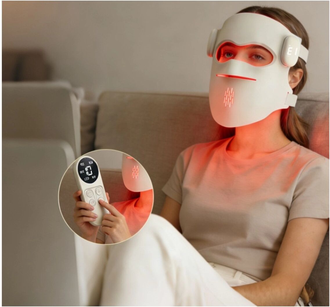 INF Masque facial Photonic - Masque LED en silicone 72 LEDs (630nm/850nm/460nm/525nm), USB-C, autonomie 60min Blanc