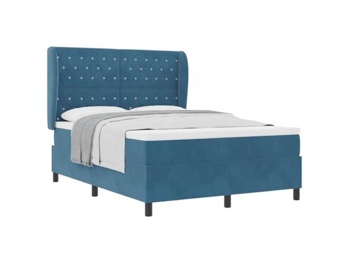 PUGYNBK Boxspringbett, Dunkelblau, 200 x 140 cm Verstellbares Kopfteil, mittlere Festigkeit, Massivholz, einfache Montage