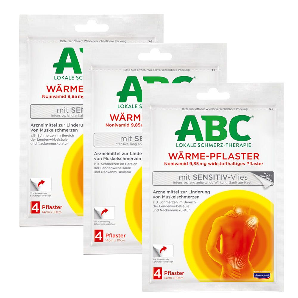 ABC Wärme-Pflaster sensitive Hansaplast med 10x14 3-er Set 3x4 St Pflaster