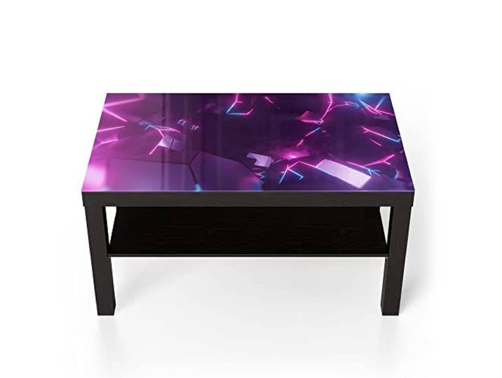DEQORI Glastisch schwarz groß 90x50 cm Motiv Virtuelles Leuchtdesign ausgefallener Beistelltisch aus Glas Hochglanz Couchtisch fürs Wohnzimmer moderner Couch Tisch mit Design