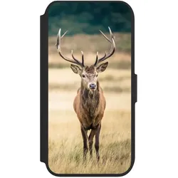 Nivocase Klapphülle für Apple iPhone 8 Handyhülle aus Kunst Leder NIVOflip schwarz Hirsch Wald Wiese (Apple iPhone 8), Smartphone Hülle, Schwarz