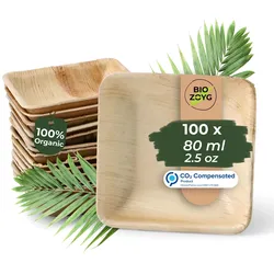 BIOZOYG 100 Stück Dipschälchen 80ml quadratisch Einwegschälchen Palmblattschälchen Snackschälchen, kompostierbar, ideal für Fingerfood und Snacks