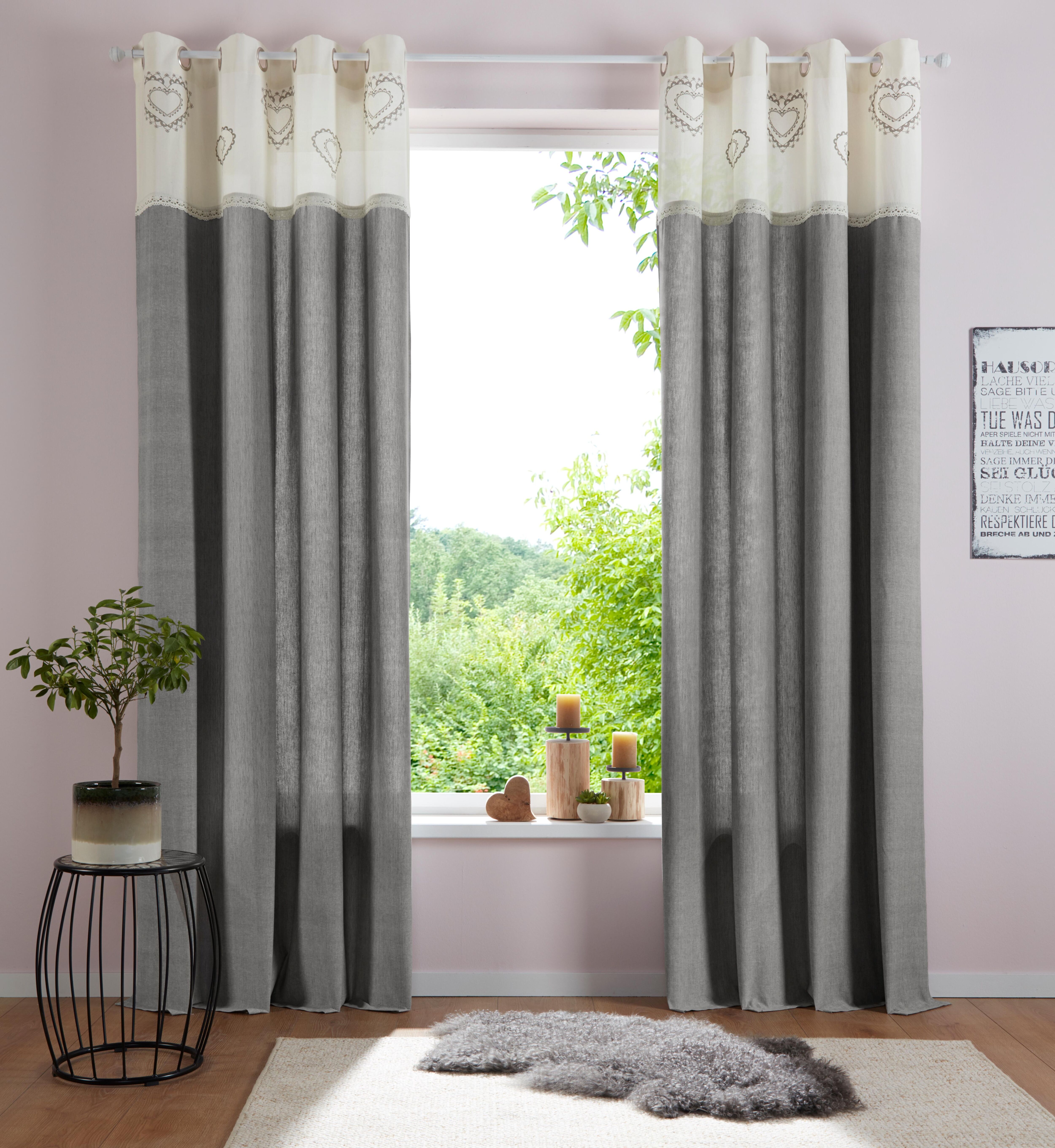 Gardine GOODPRODUCT "Louis" Gr. 3, grau, B:140cm H:175cm, Baumwolle (Bio-Baumwolle), Gardinen, Gardine, halbtransparent, aus Bio-Baumwolle, einseitig bedruckt grau 175cm, Ösen, 140cm