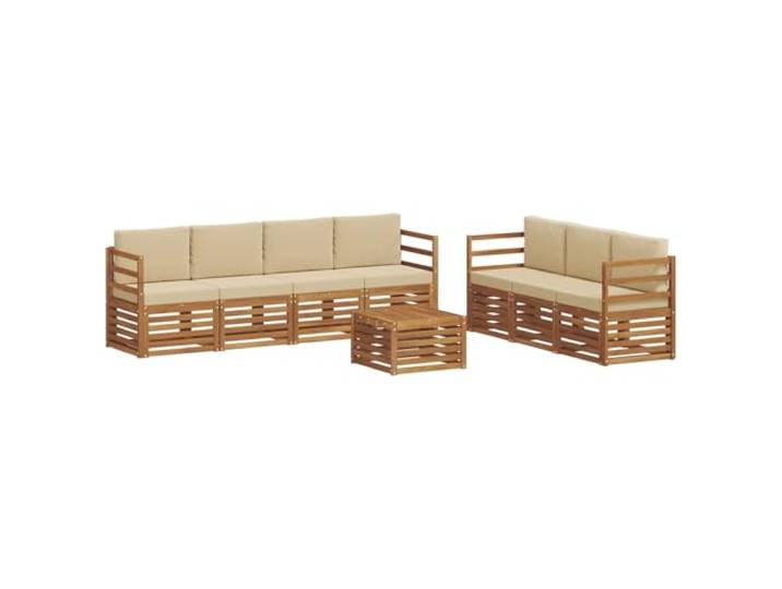 PUGYNBK Modulares Sofa, 8-teilig, Akazienholz, Natur und Beige Witterungsbeständig, flexibles Design, einfache Reinigung, ideal für Garten und Terrasse