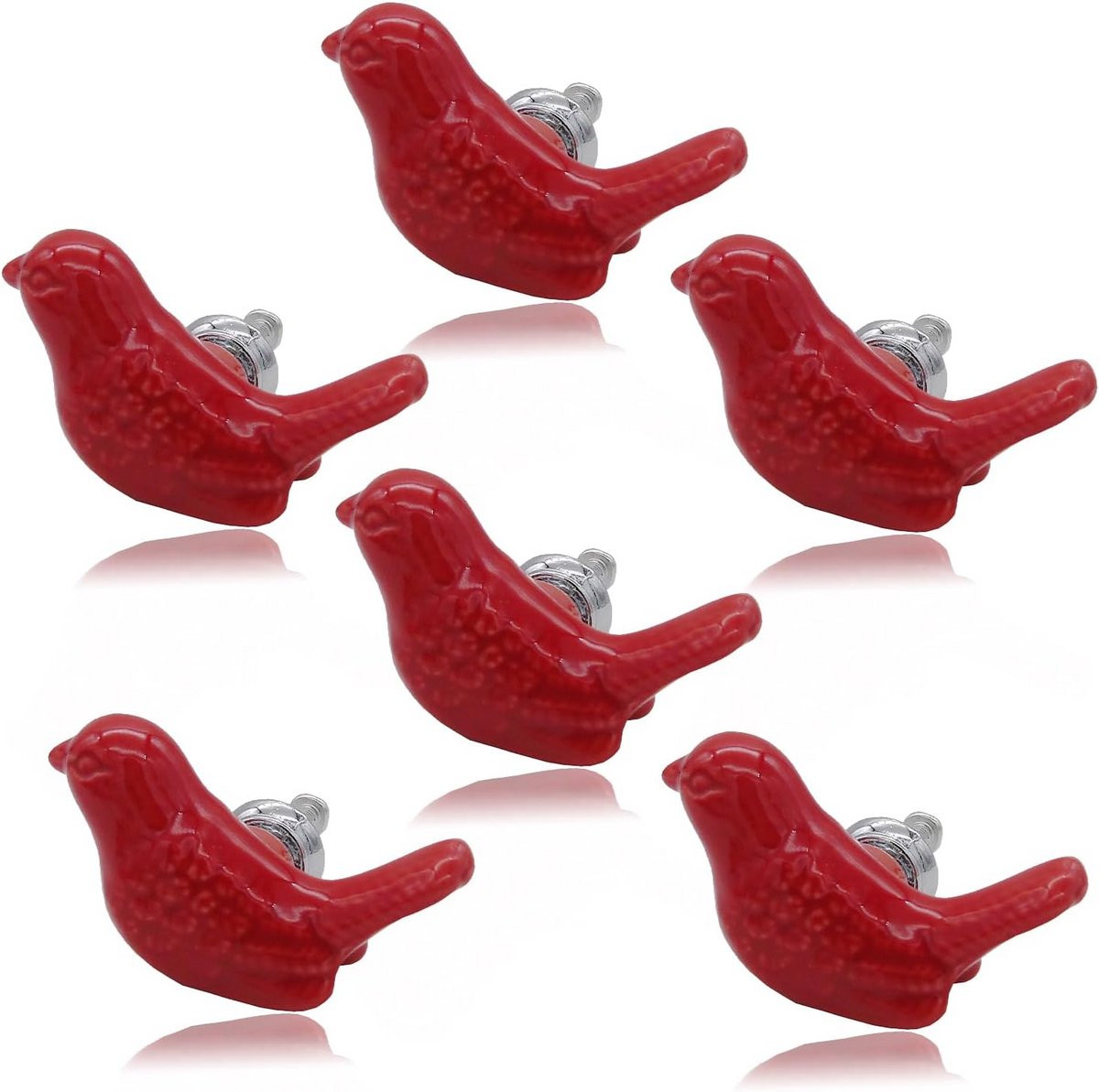 6x Vintage Keramische Kastknoppen en Lade Trekkers met Vogelmotief - Decoratieve Meubelbeslag