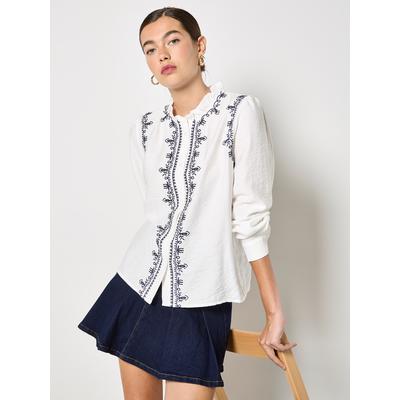 Klassische Bluse APRICOT "Bluse mit Rüschen-Kragen", Damen, Gr. L (40), weiß, gewebt, Obermaterial: 87% Viskose CV. 13% Polyamid PA., uni, Blusen Bluse, mit Stickerei