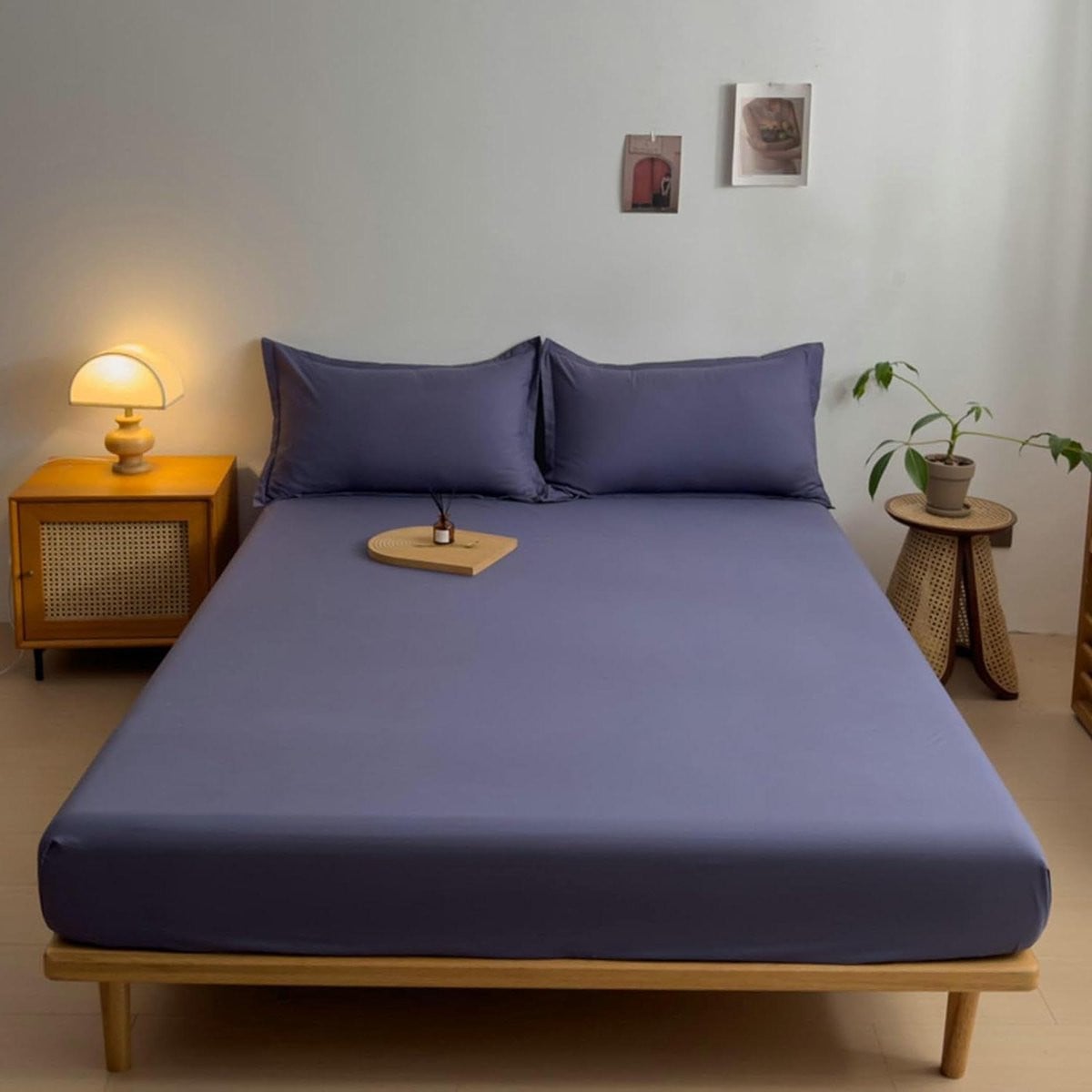 Paarse katoenen beddengoed set met hoeslaken en kussenslopen, 180 x 220 cm