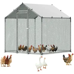 VEVOR Hühnerstall, 2x2x2 m begehbarer Hühnerauslauf mit Abdeckung, Hühnerauslauf mit Turmdach & Sicherheitsschloss, Enten- & Kaninchenkäfig, Geflügelgehege für Hinterhof, Bauernhof, Hof