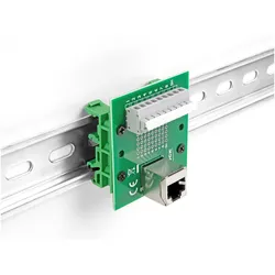 Delock RJ45 Buchse zu Terminalblock mit Drucktaster für Hutschiene gewinkelt (RJ45), Netzwerk Adapter, Grün