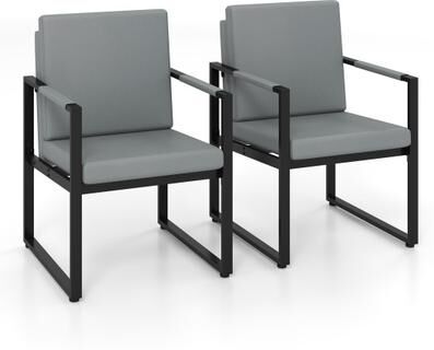 Costway Set of 2 Mid Century Modern Single Sofa Chairs with Cushions-Gray
