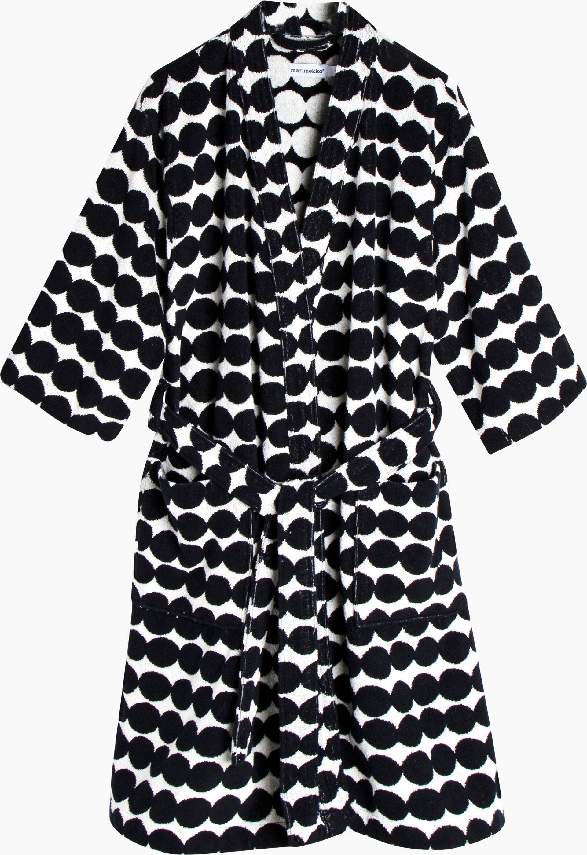 Bademantel MARIMEKKO "RÄSYMATTO" Gr. M, schwarz-weiß (weiß, schwarz), M, Frottier, Hausmäntel, Bademantel, 100% Baumwolle, angenehm weich